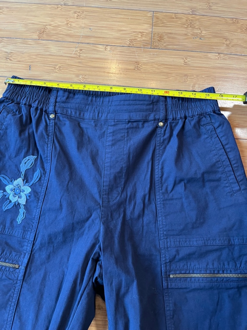 Soft Surroundings Navy Floral Embroidered Cargo Joggers - Picture 7 of 14